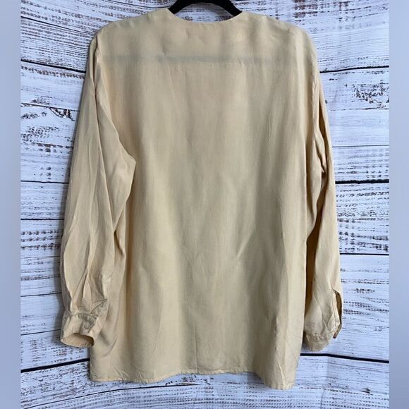 J. Crew blouse womens size medium silk beige button up top Modest Preppy light - Picture 3 of 9